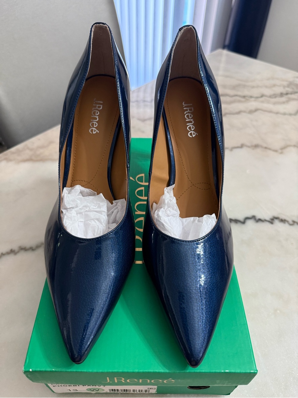 J.Renee Navy Patent Pointed Toe Stilettos